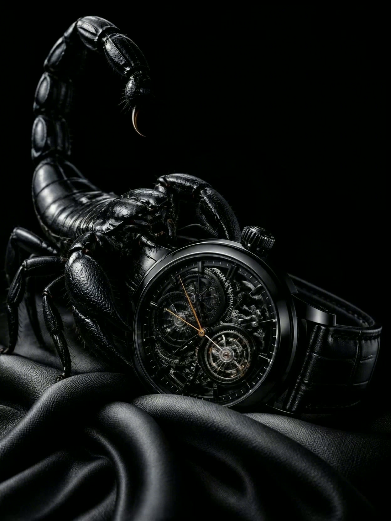 Black scorpion guarding the Midnight Tourbillon